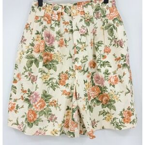 Vintage San Moire Pleated High Rise Floral Shorts Size 10 Cottagecore Cotton